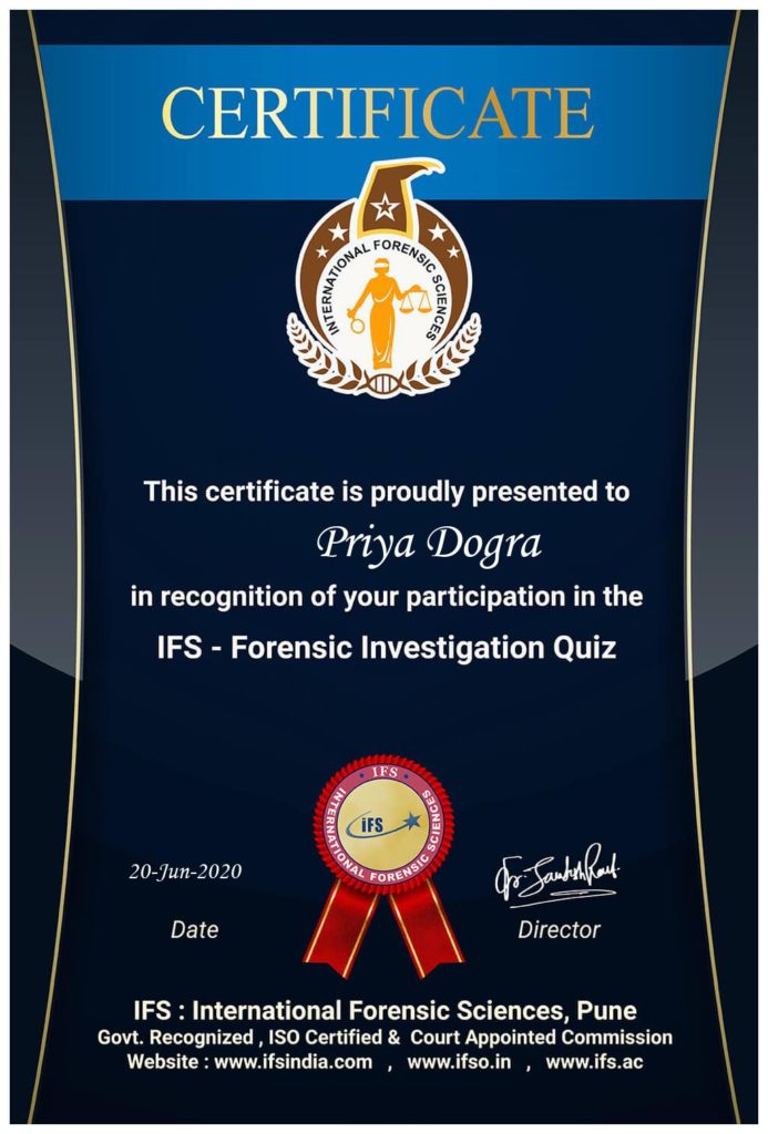 IFS INTERNATIONAL FORENSIC SCIENCE CERTIFICATE