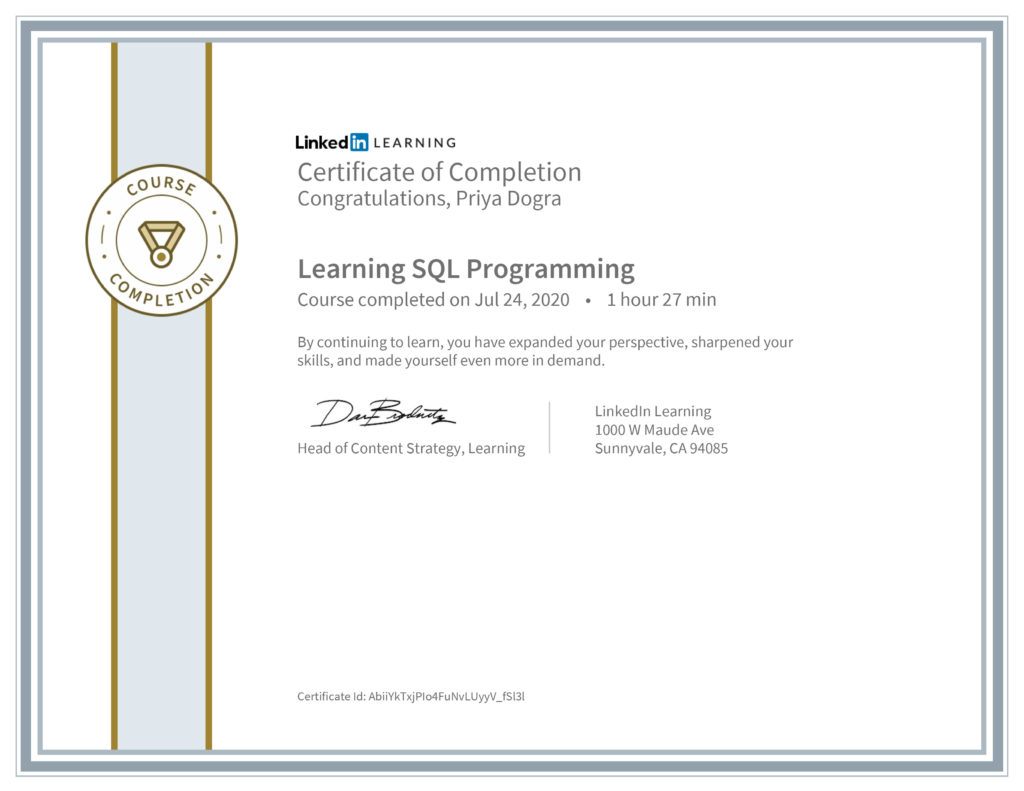 Certification 10: Learning SQL Programming