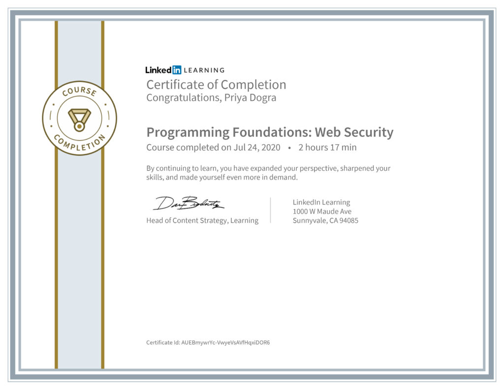 Certification 11: Programming Foundations: Web Security
