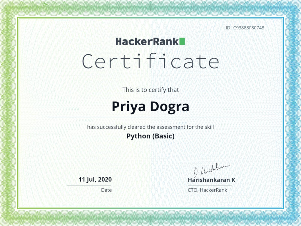 Hackerrank python free certififcate