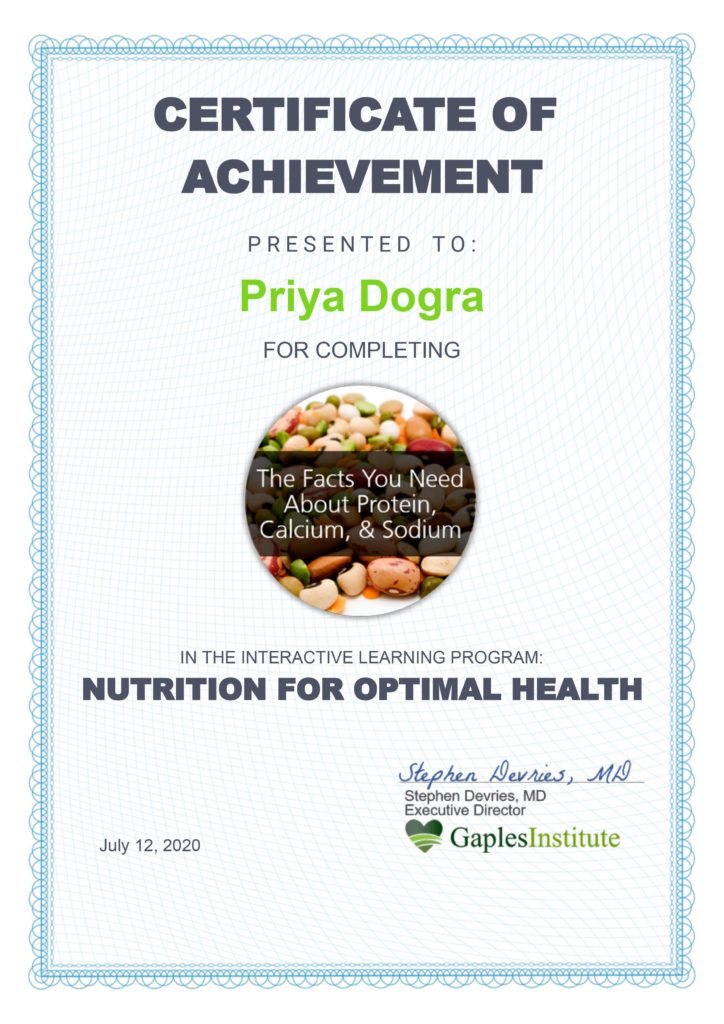 NUTRITION FOR OPTIMAL HEALTH CERTIFICATE