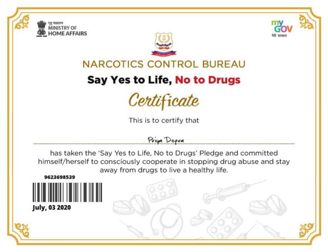 Say Yes to Life, No to Drugs Pledge - Narcotics Control Bureau - Ministry of Home Affairs - Govt of India