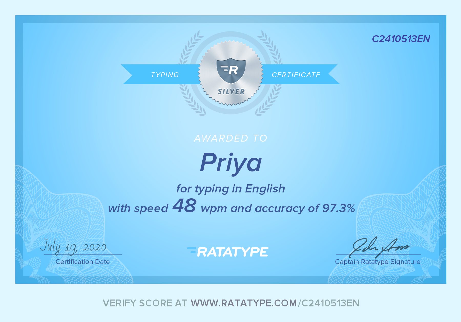 Ratatype Free Online Typing Tutor Certificate Priya Dogra