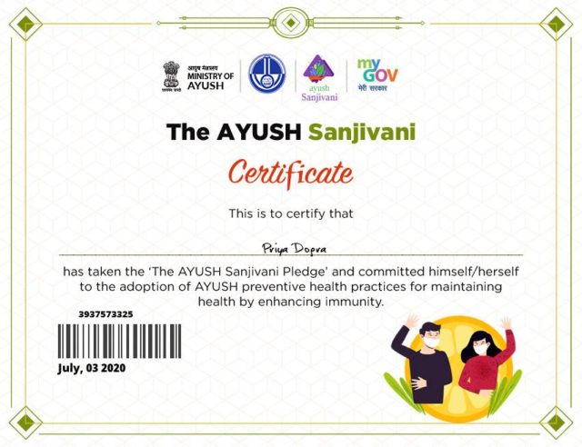 the ayush sanjivani certificate - online goverment certificate ministry of ayush