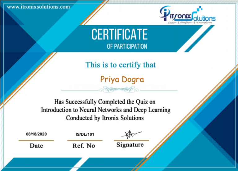 Introduction to Neural Networks and Deep Learning Certificate - Itronix ...