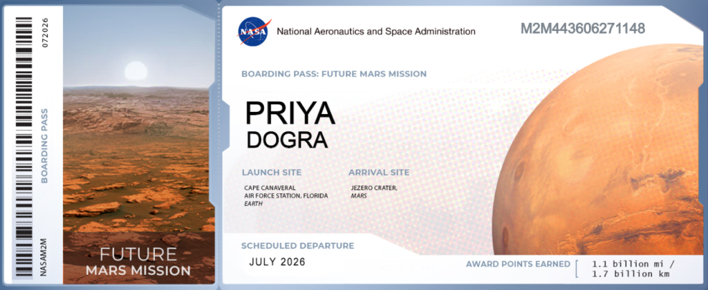 NASA Boarding Pass Mars Boarding Pass My Name On Future Mission