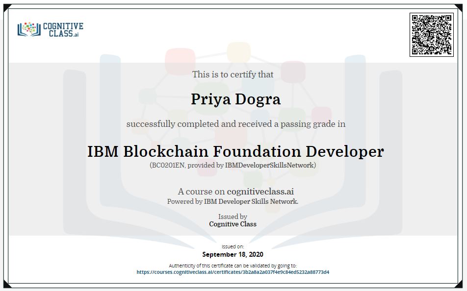 Cognitive cass ibm blockchain developer course