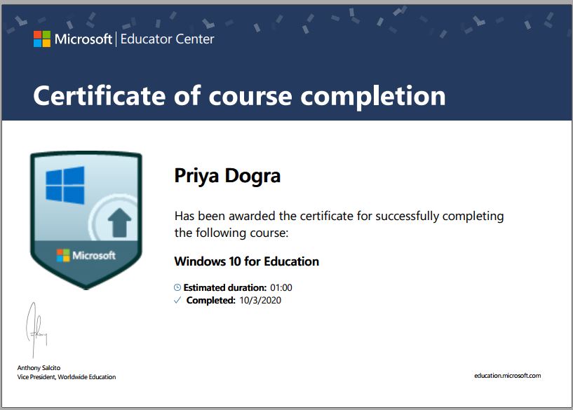Windows 10 for Education Certification