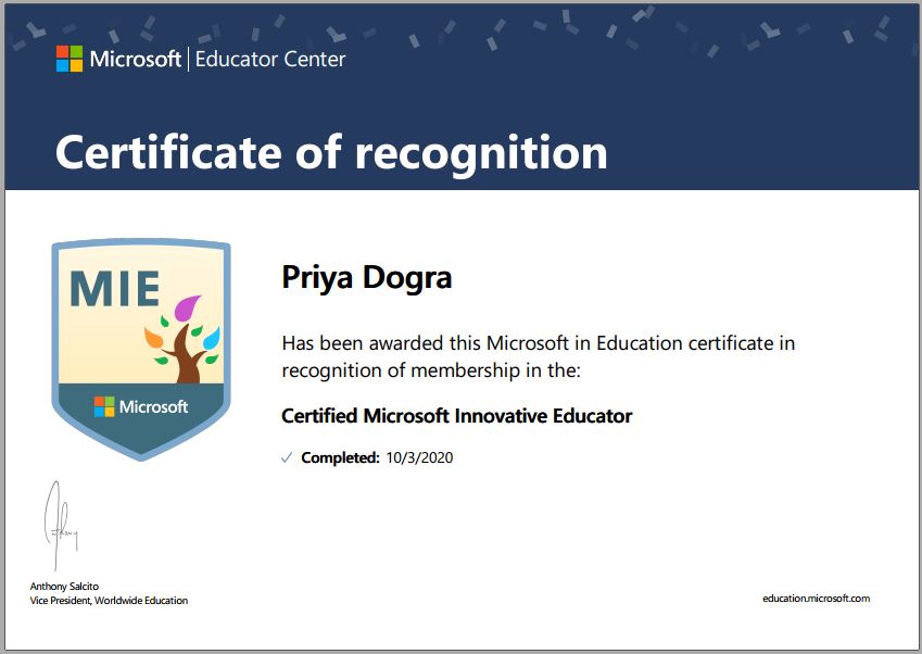 Certified Microsoft Innovative Educator Certification