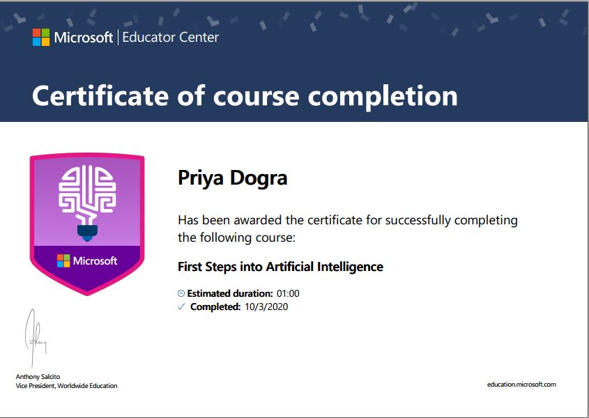 First Steps into Artificial Intelligence Certification