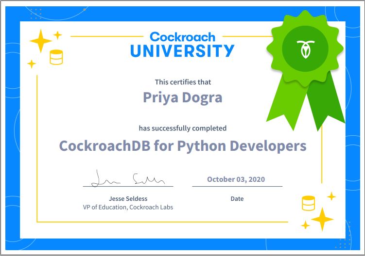 CockroachDB for Python Developers Certification