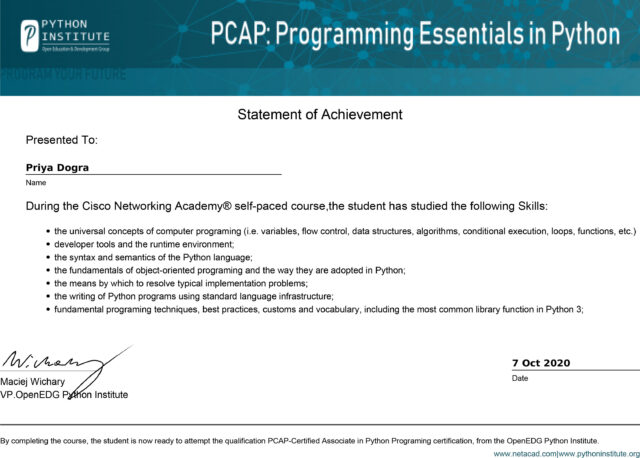 Cisco Netacad PCAP - Programming Essentials in Python Certification