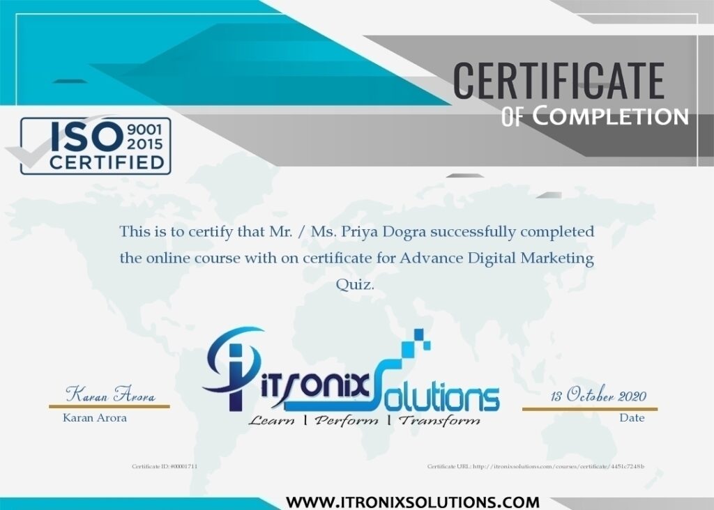 Advance Digital Marketing Quiz Certification | Itronix ...