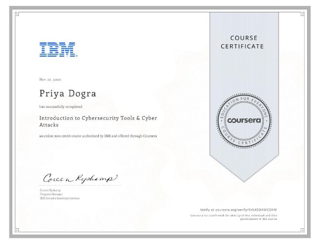 IBM Cybersecurity Analyst Free Professional Certificate Priya Dogra