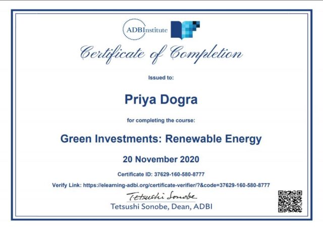 Green Investment Renewable Energy ADBI Quiz Answers