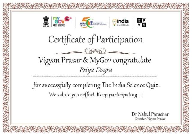 The india science quiz my gov