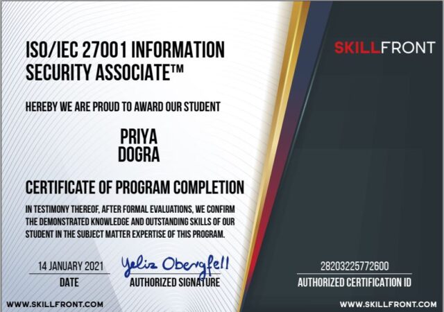 FREE ISO/IEC 27001 Information Security Associate™ skillfront certification