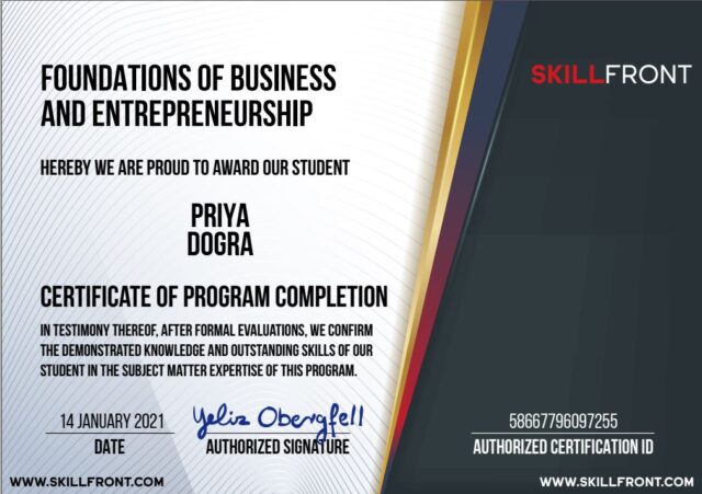 Foundations Of Business And Entrepreneurship™ free skillfront certifications