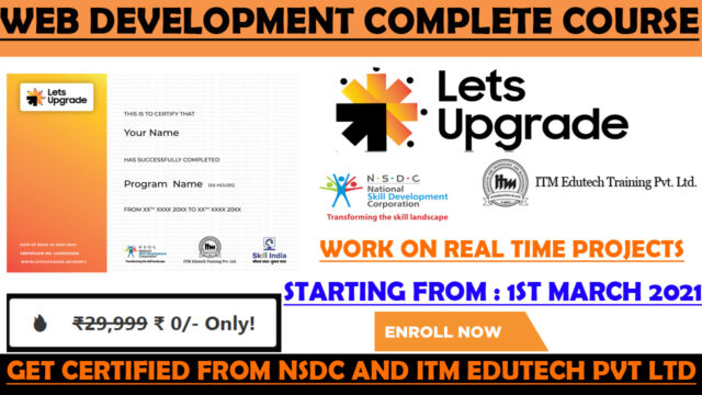 NSDC Free Certificate | Web Development Free Course and Certificate | Lets Upgrade