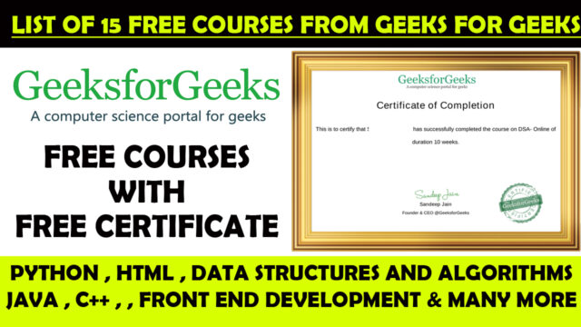 geeks for geeks free certificate and courses