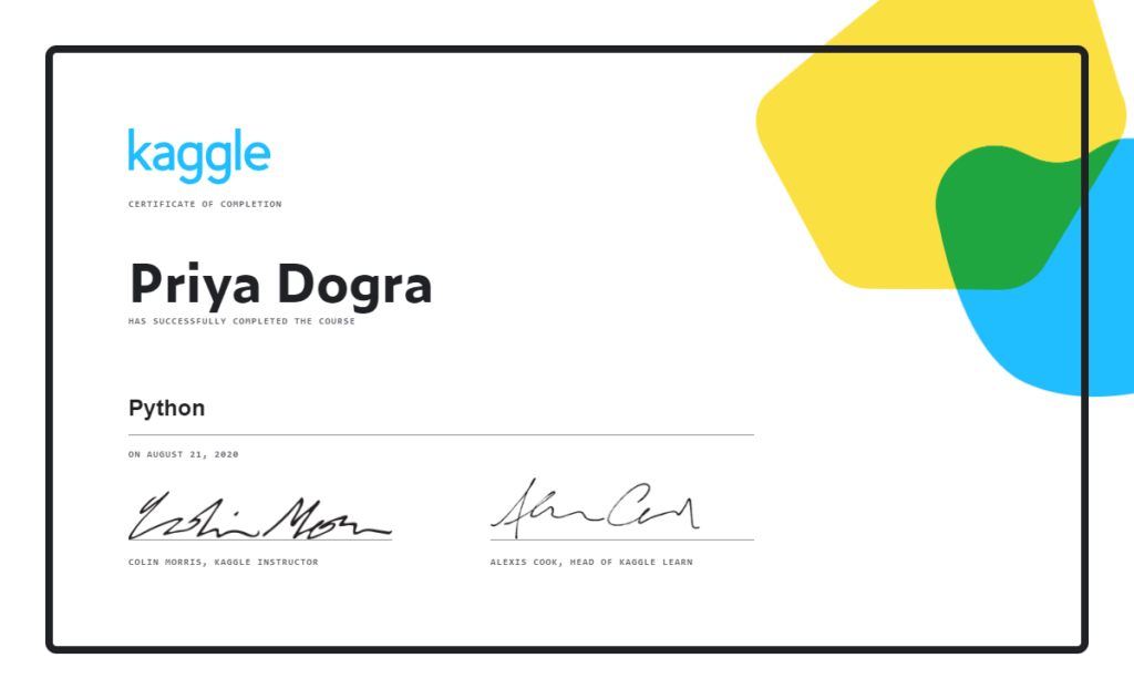 Kaggle Free Python Course Certificate