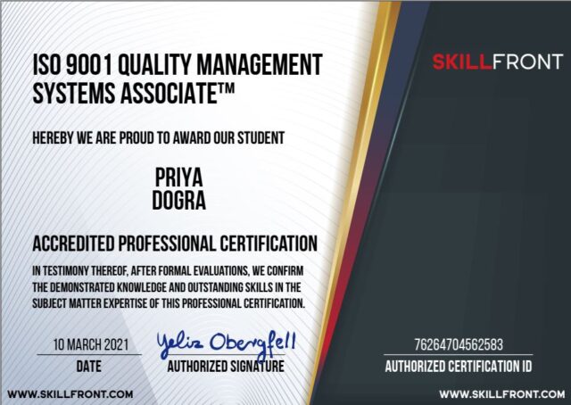 Quality Management System Skillfront Exam Answers