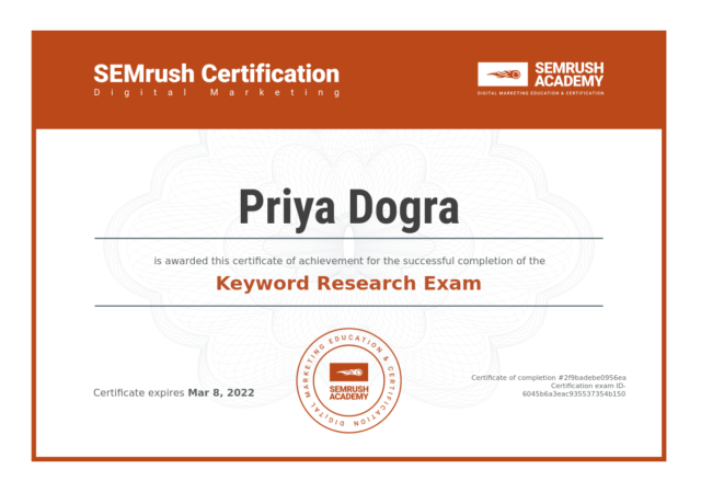 Semrush Keyword Research Exam Answers 2021