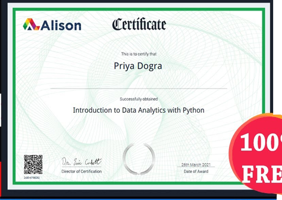 data analytics with python free certificates