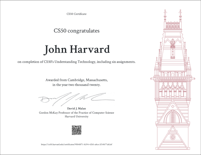 harvard university free certificate