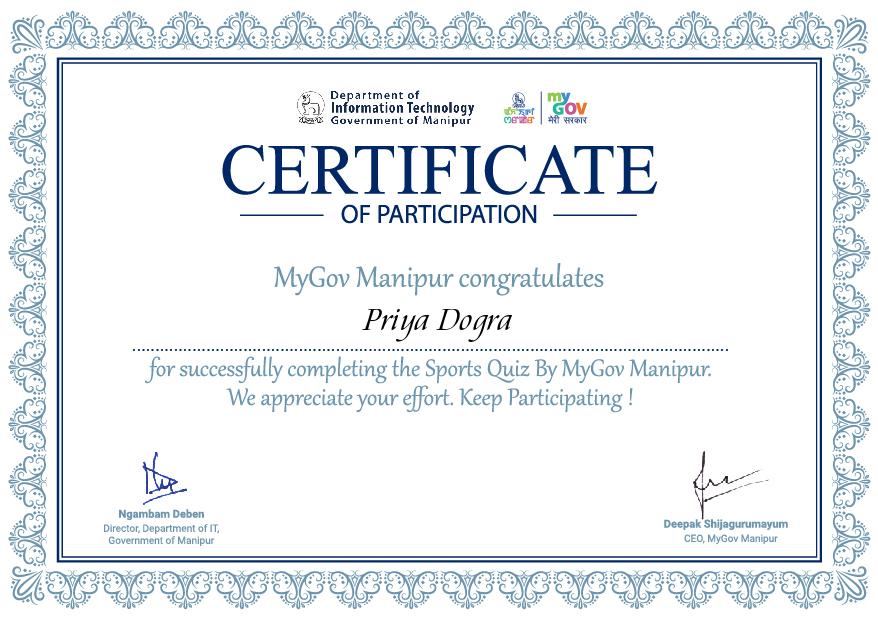 Sports Quiz By MyGov Manipur Certifcation