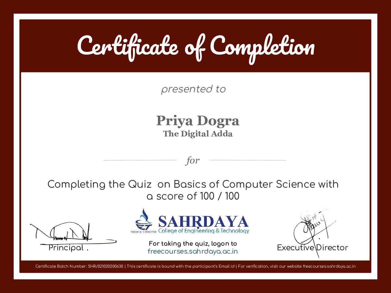 Computer Science Free Certificate Download Computer Certificate Online