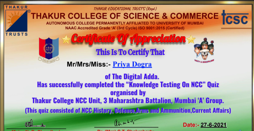 Knowledge Testing on NCC Quiz Certification
