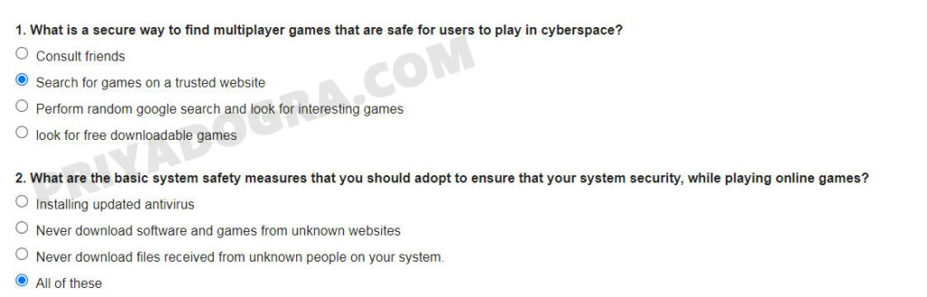 ISEA (Information Security Education and Awareness) Online Gaming Safety Quiz Answers