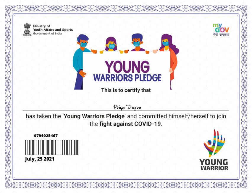 Young Warrior Pledge Certificate