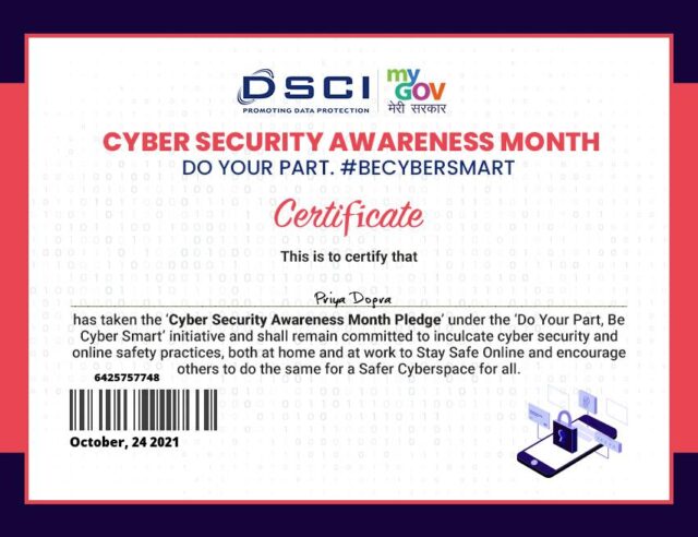 Cyber Security Awareness Govt Certificate