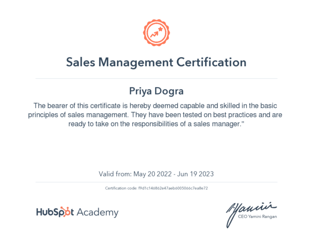Hubspot Sales Management Certification Exam Answers