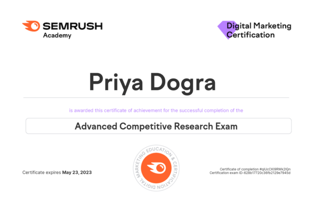 SEMrush Advanced Competitive Research Exam Answer