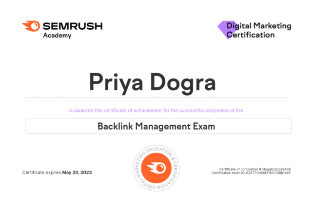 Semrush Backlink Management Exam Answers