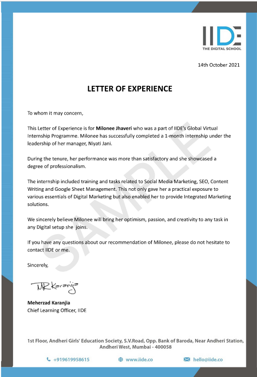 Letter of Experience
