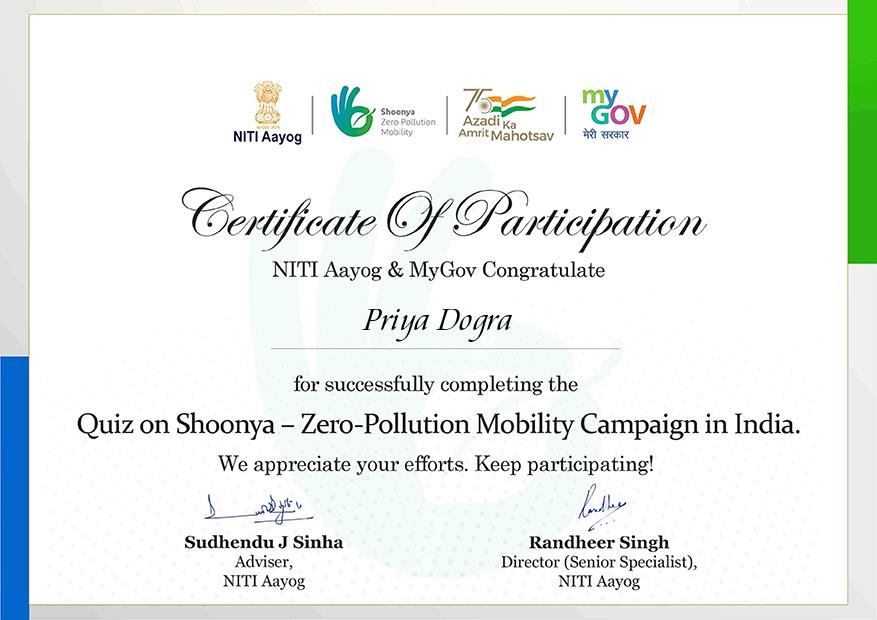 Niti Aayog's launched Zero Pollution Mobility Campaign Quiz | Win Rs ...