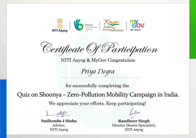 Quiz on Shoonya–Zero-Pollution Mobility Campaign in India