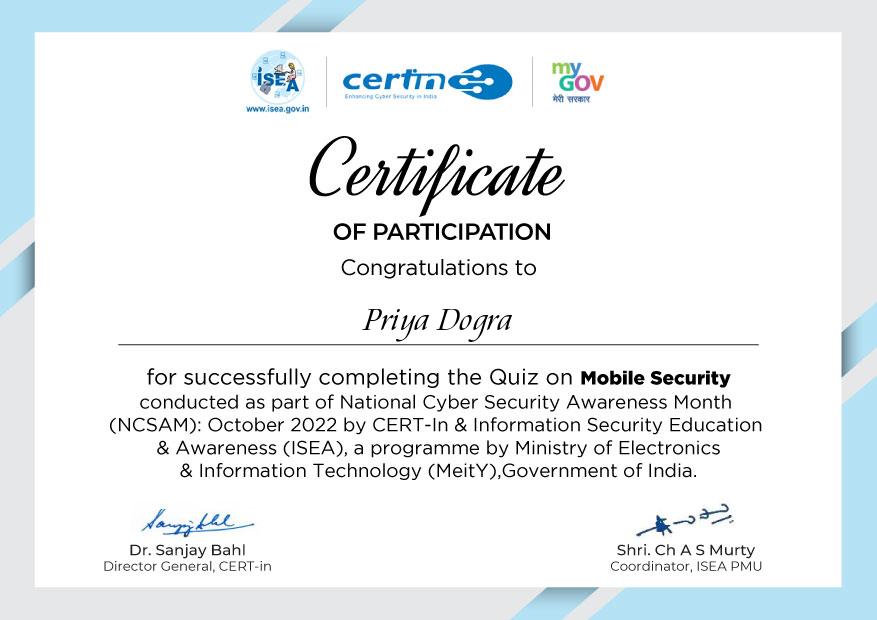 National Level Cyber Security Awareness Quiz Certification Quiz on
