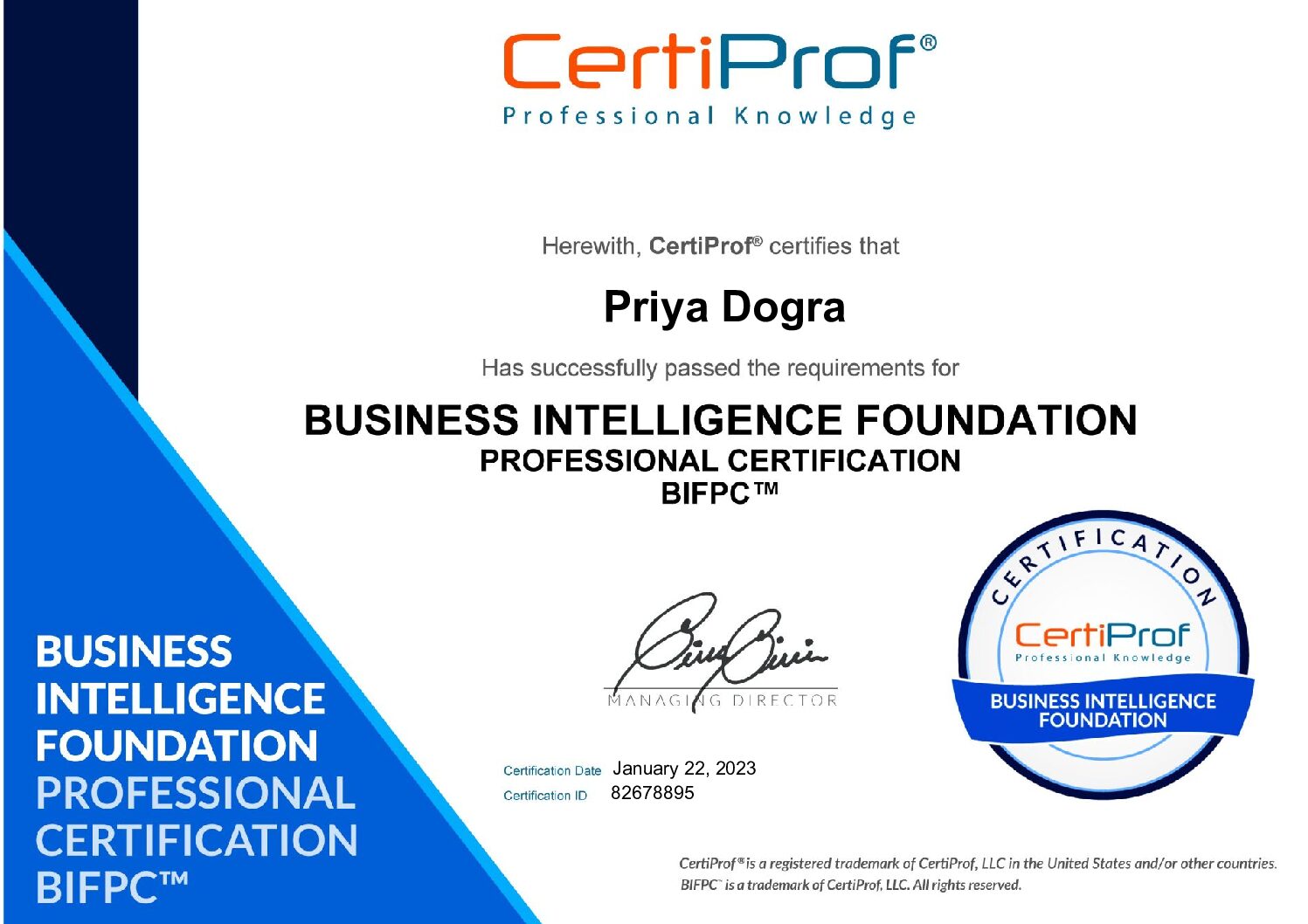 Business Intelligence Foundation Professional Certification by Certiprof