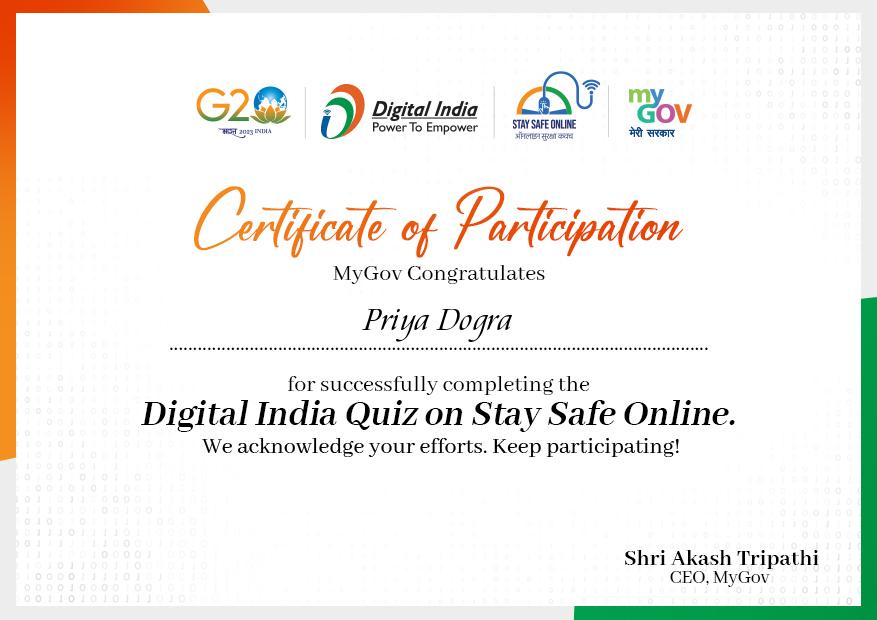 Digital India Quiz on Stay Safe Online | Cash Prize of Rs 2500/- and ...