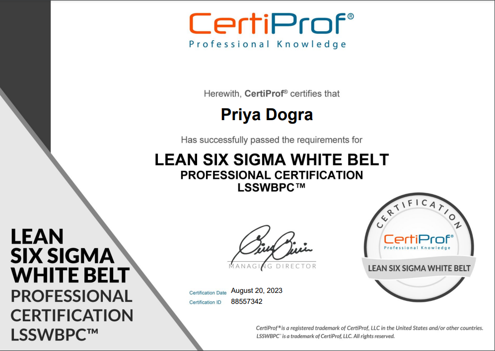 Certiprof Lean Six Sigma White Belt Professional Certification Exam Answers