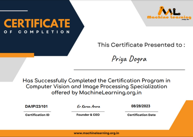 Computer Vision and Image Processing Specialization Certification