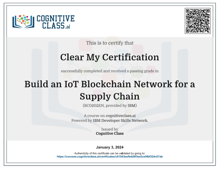 Build an IoT Blockchain Network for a Supply Chain Cognitive Class Exam Answers
