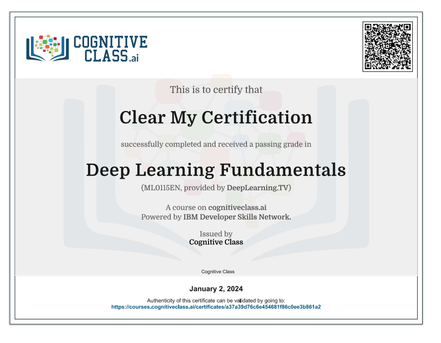 Deep Learning Fundamentals Cognitive Class Exam Quiz Answers