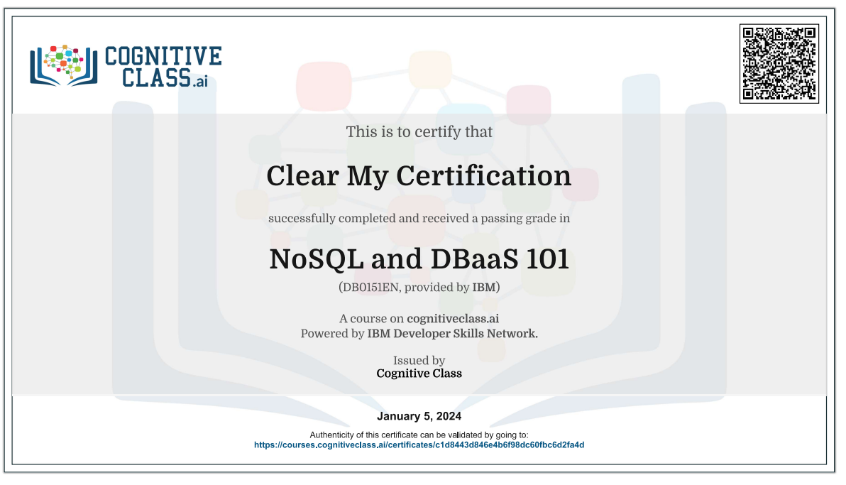 NoSQL and DBaaS 101 Cognitive Class Exam Quiz Answers