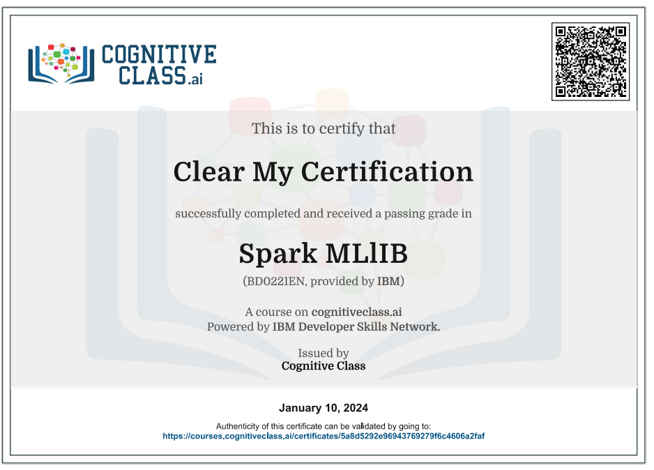 Spark MLlIB Cognitive Class Exam Quiz Answers